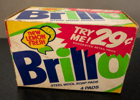 A vintage Brillo box advertising a new lemon scent